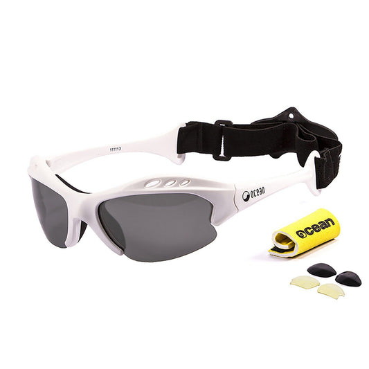 OCEAN MAURICIO Polarized Sunglasses Kiteboarding Surf Water Sports (Frame Shiny White, Lens Smoke)