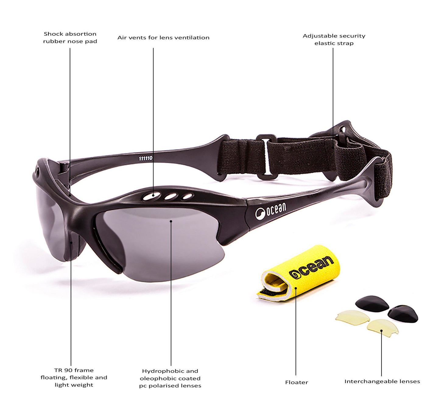 OCEAN MAURICIO Polarized Sunglasses Kiteboarding Surf Water Sports (Frame Matte Black, Lens Smoke)