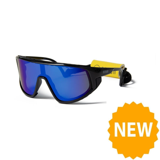 OCEAN KILLY WATER Polarized Kiteboarding and Water Sports Sunglasses (Frame Shiny Black, Lens Blue)